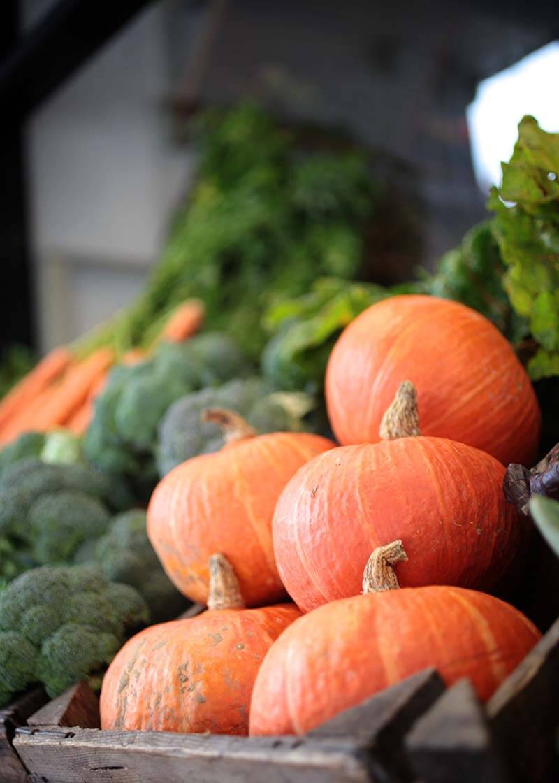 Potimarron frais et orange au marché